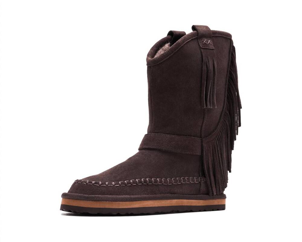 NEW FREE PEOPLE women's faye fringe pull on boot in chocolate suede